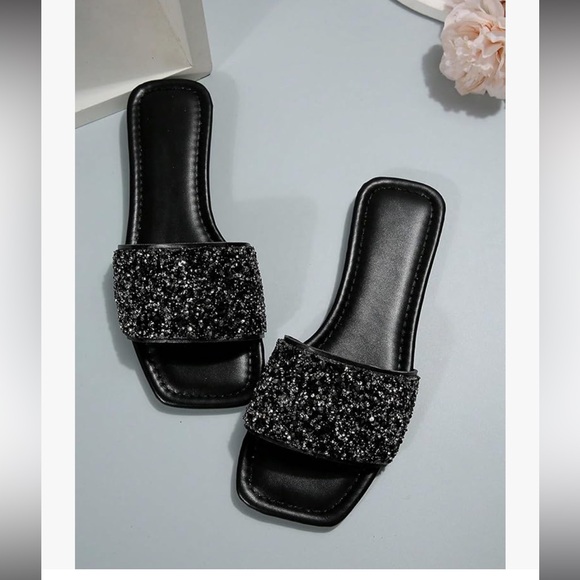 Verdusa Shoes - Sparkling Black Slide Sandals